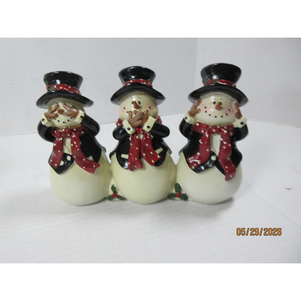 Lincolnshire Snow-Tails Comic Trio Snowmen Figurine 2004 Tuxedo See Hear Speak